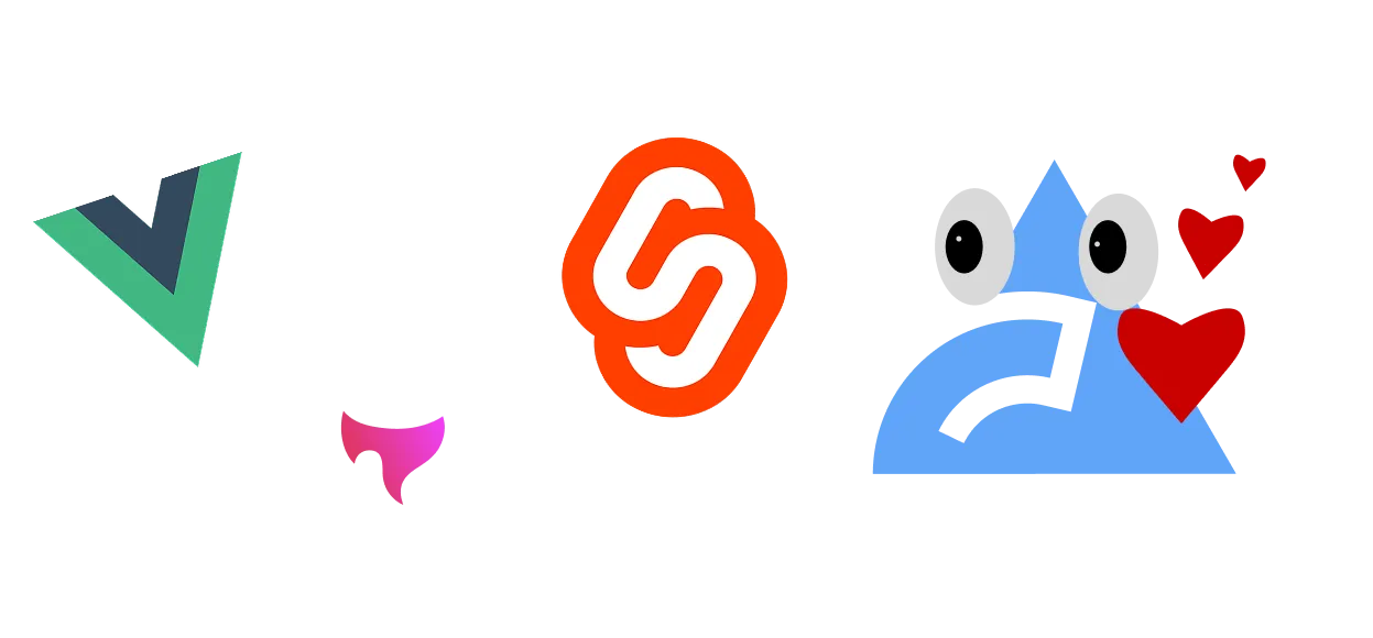 The image, on the right, shows the mascot of the Biome project named Cookie, which is the Biome logo with eyes. On the left, the Vue, Svelte and Astro logos. The mascot has hearts on her, which shows that is in love with the three frameworks.